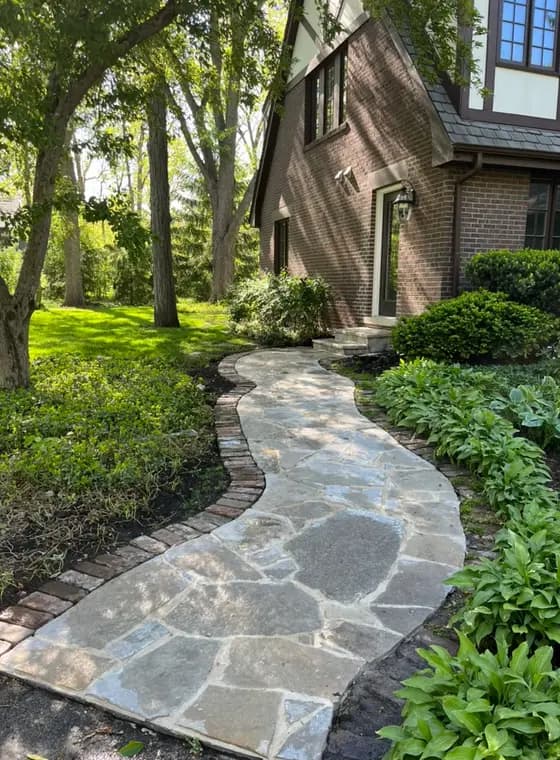 Tudor home flagstone walkway
